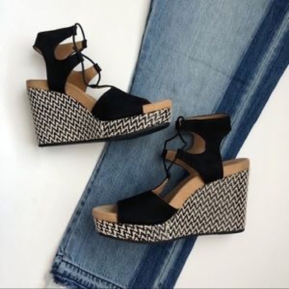 Lucky Brand Shoes - Lucky Black Espadrille Strappy Wedge Sandals